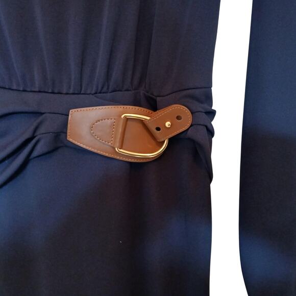 NWT Lauren Ralph Lauren Buckle Trim Stretch Jersey Navy Blue Dress 2 RP $179 - Picture 6 of 6